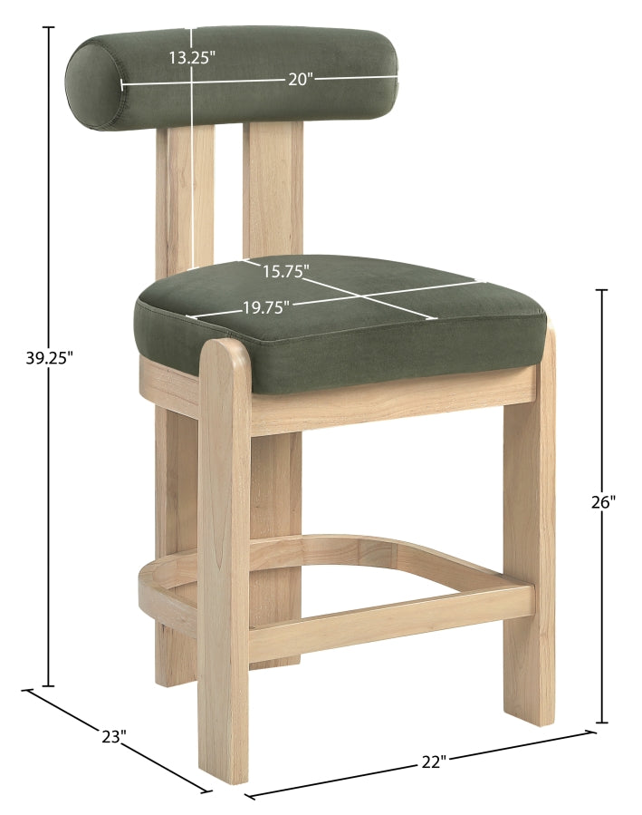 Arienzo Velvet Performance Fabric Upholstered Counter Stool — 88026-C - Green - 88026Green-C Dim