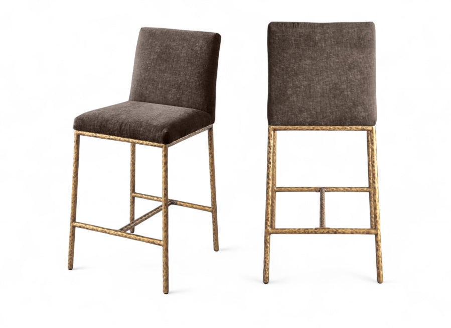 Reeves Chenille Fabric Upholstered Counter Stool — 11070-C - Brown - 11070Brown-C Double Chair