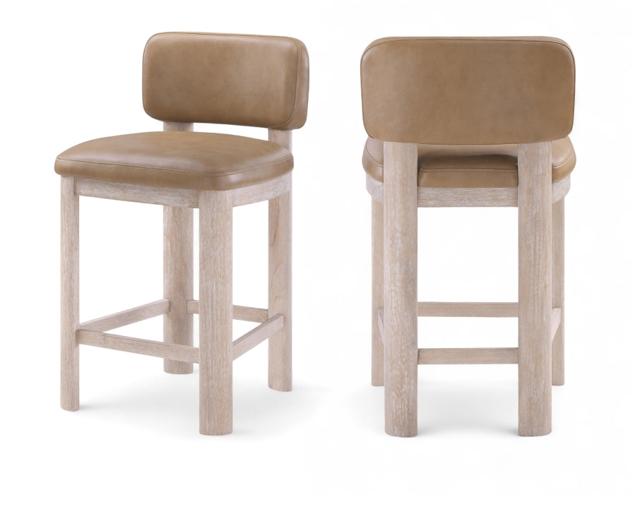 Paloma Vegan Leather Upholstered Counter Stool — 88054-C - Tan - 88054Tan-C Double Chair