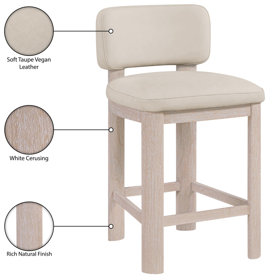 Paloma Vegan Leather Upholstered Counter Stool — 88054-C - Taupe - 88054Taupe-C Infographic