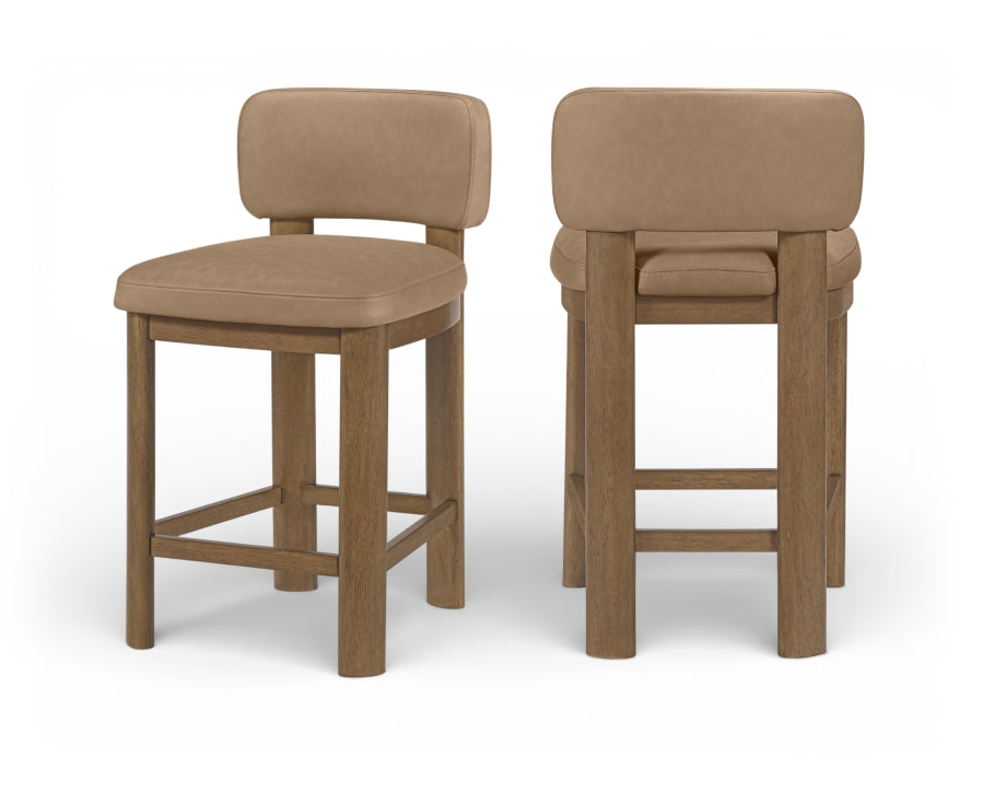 Paloma Vegan Leather Upholstered Counter Stool — 88055-C - Tan - 88055Tan-C Double Chair