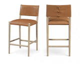 Andie Vegan Leather Upholstered Counter Stool — 88076-C - Cognac - 88076Cognac-C Double Chair