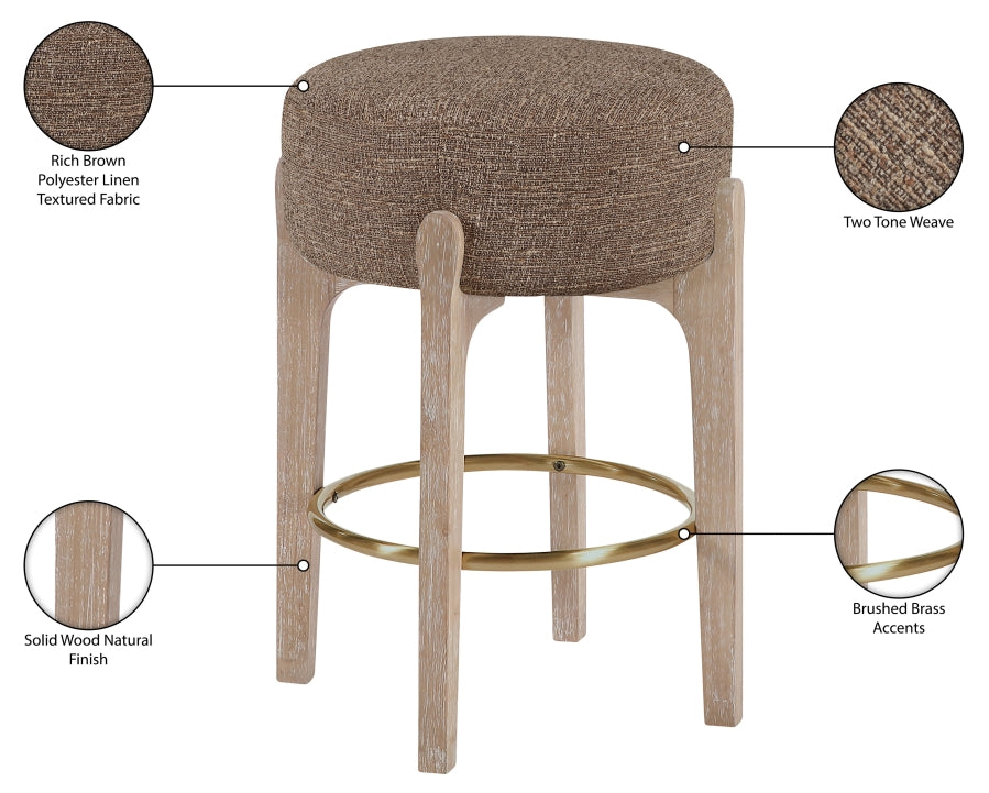 Torino Fabric Upholstered Counter Stool — 88004-C - Brown - 88004Brown-C Infographic