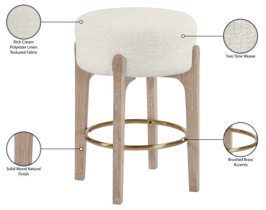 Torino Fabric Upholstered Counter Stool — 88004-C - Cream - 88004Cream-C Infographic