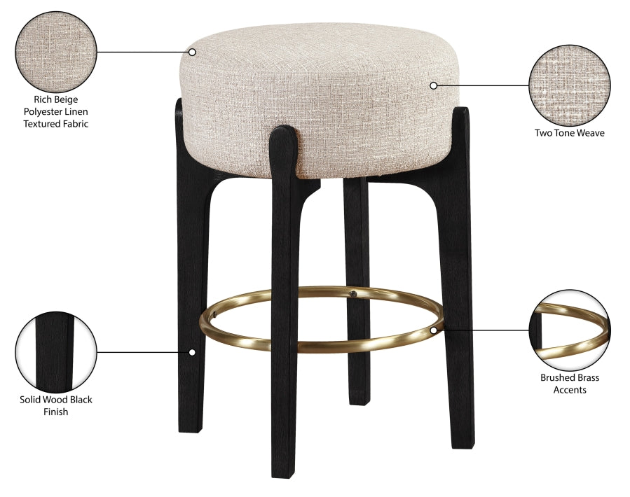 Torino Fabric Upholstered Counter Stool — 88006-C - Beige - 88006Beige-C Infographic