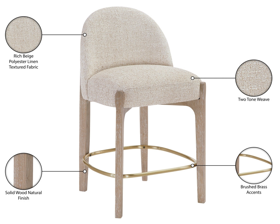 Torino Fabric Upholstered Counter Stool — 88007-C - Beige - 88007Beige-C Infographic