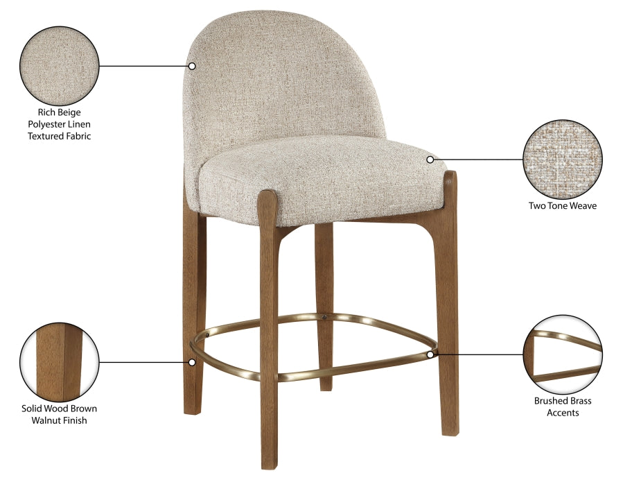 Torino Fabric Upholstered Counter Stool — 88008-C - Beige - 88008Beige-C Infographic