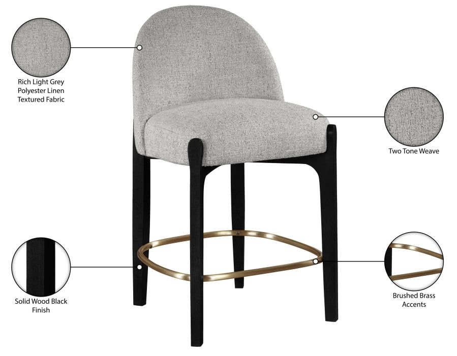Torino Fabric Upholstered Counter Stool — 88009-C - Grey - 88009Grey-C Infographic