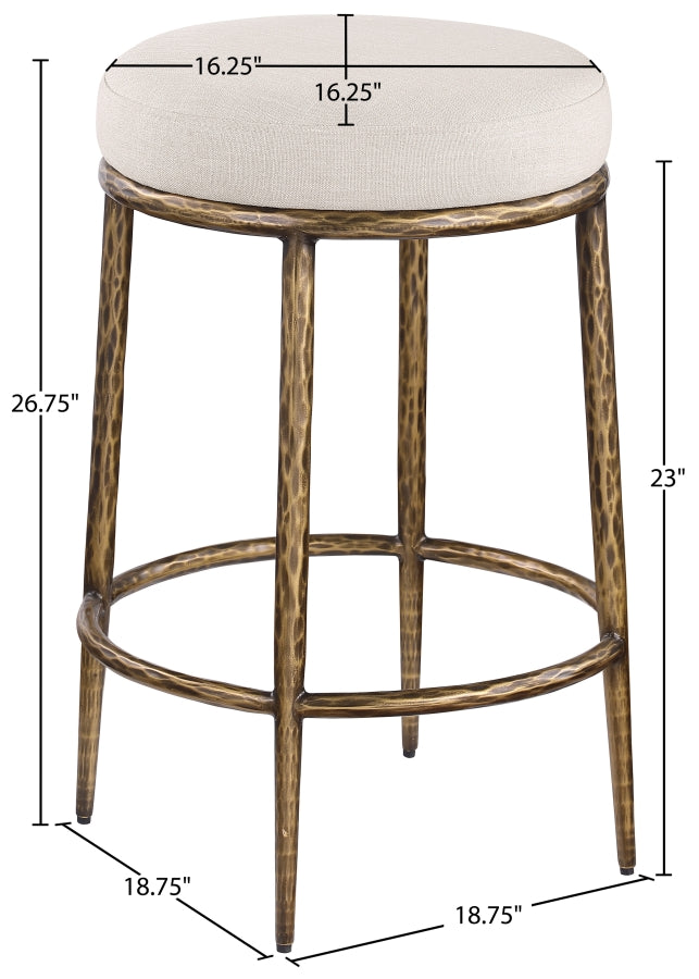 Ferro Linen Textured Performance Fabric Upholstered Counter Stool — 88064-C - Beige - 88064Beige-C Dim