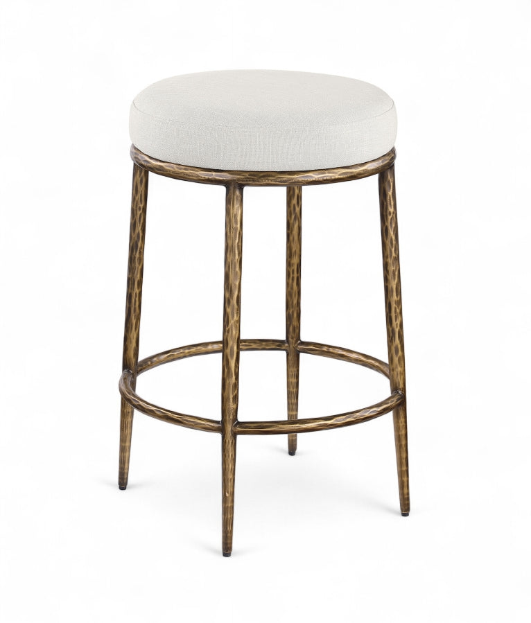Ferro Linen Textured Performance Fabric Upholstered Counter Stool — 88064-C - Cream - 88064Cream-C