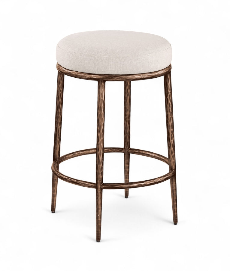 Ferro Linen Textured Performance Fabric Upholstered Counter Stool — 88065-C - Beige - 88065Beige-C
