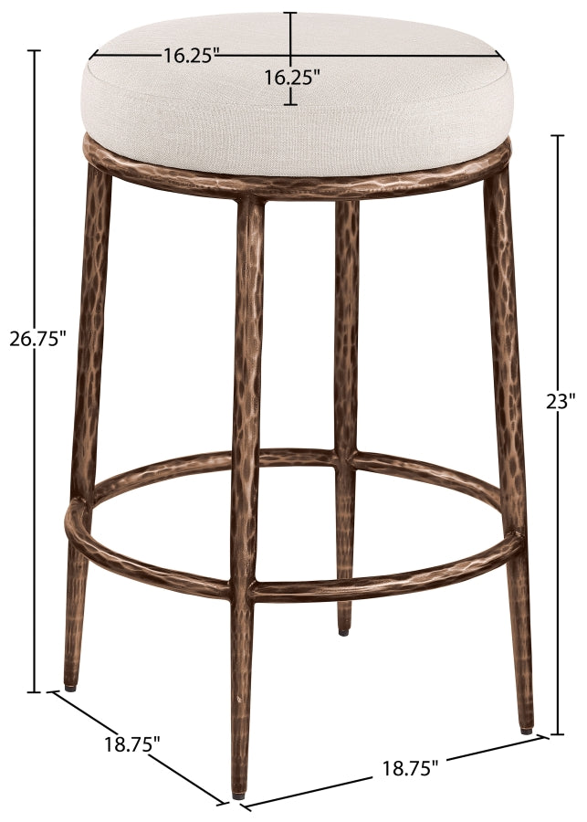 Ferro Linen Textured Performance Fabric Upholstered Counter Stool — 88065-C - Beige - 88065Beige-C Dim