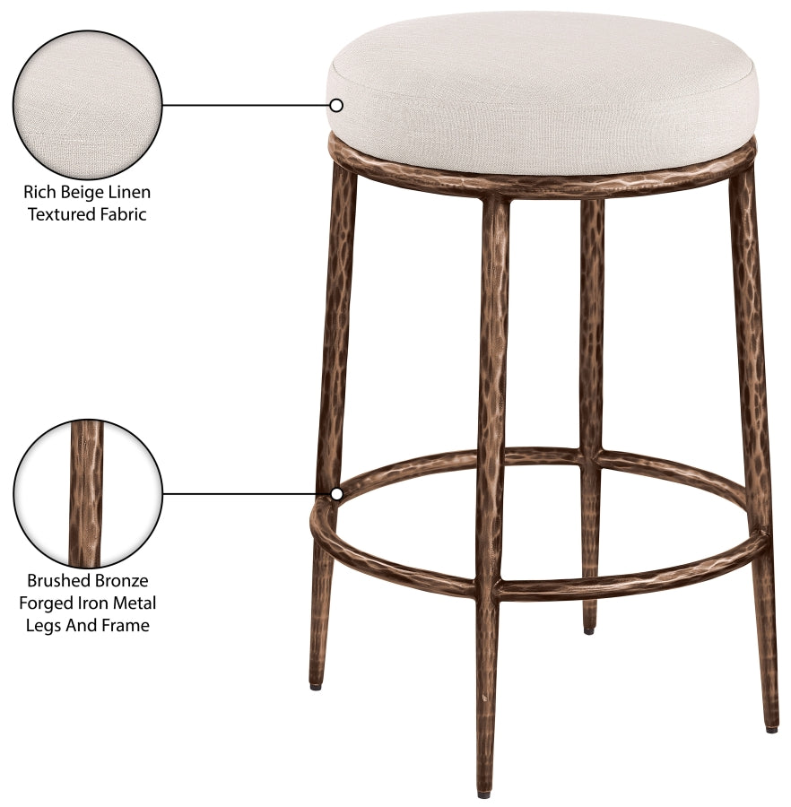 Ferro Linen Textured Performance Fabric Upholstered Counter Stool — 88065-C - Beige - 88065Beige-C Infographic
