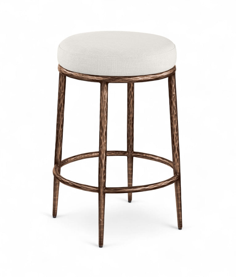 Ferro Linen Textured Performance Fabric Upholstered Counter Stool — 88065-C - Cream - 88065Cream-C