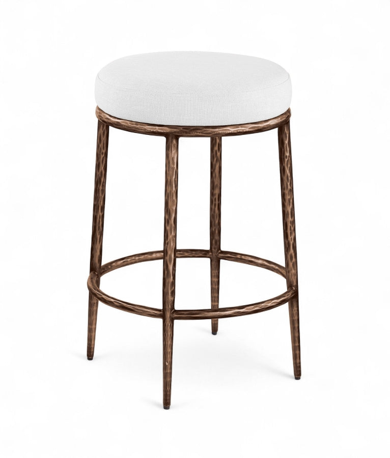 Ferro Linen Textured Performance Fabric Upholstered Counter Stool — 88065-C - White - 88065White-C