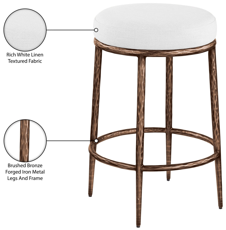 Ferro Linen Textured Performance Fabric Upholstered Counter Stool — 88065-C - White - 88065White-C Infographic
