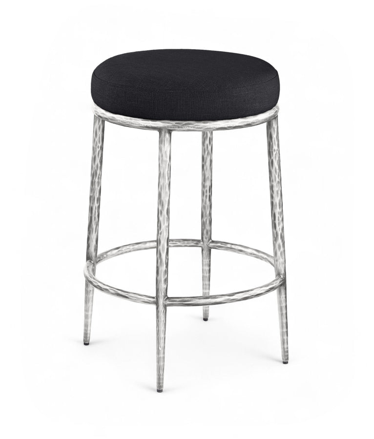 Ferro Linen Textured Performance Fabric Upholstered Counter Stool — 88066-C - Black - 88066Black-C