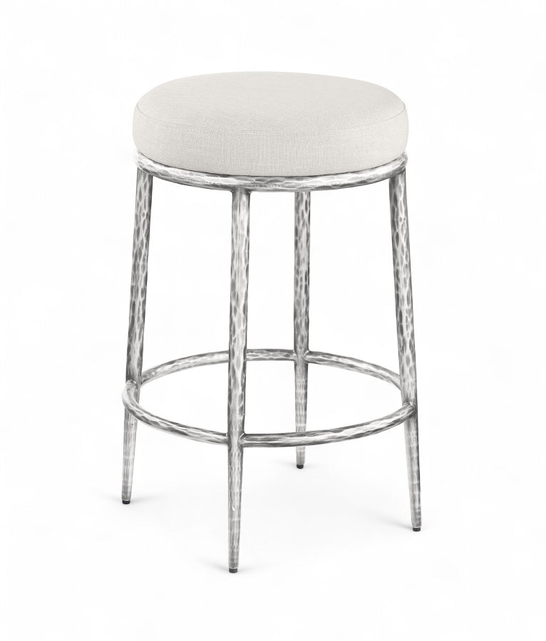 Ferro Linen Textured Performance Fabric Upholstered Counter Stool — 88066-C - Cream - 88066Cream-C