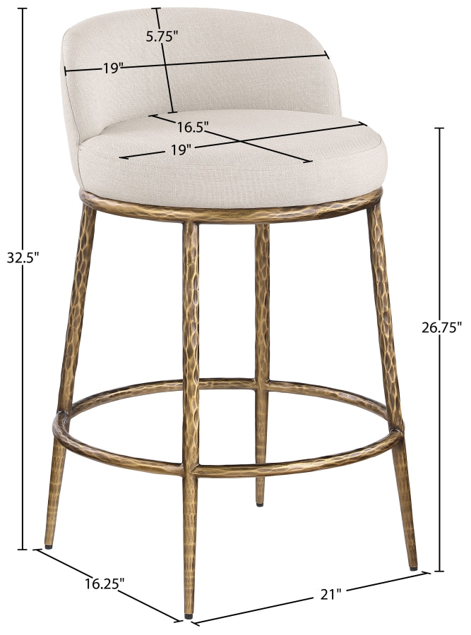 Ferro Linen Textured Performance Fabric Upholstered Counter Stool — 88067-C - Beige - 88067Beige-C Dim
