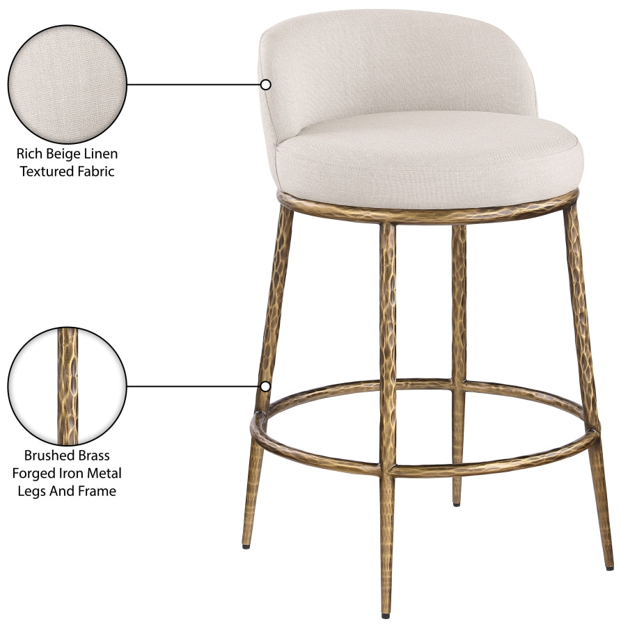 Ferro Linen Textured Performance Fabric Upholstered Counter Stool — 88067-C - Beige - 88067Beige-C Infographic