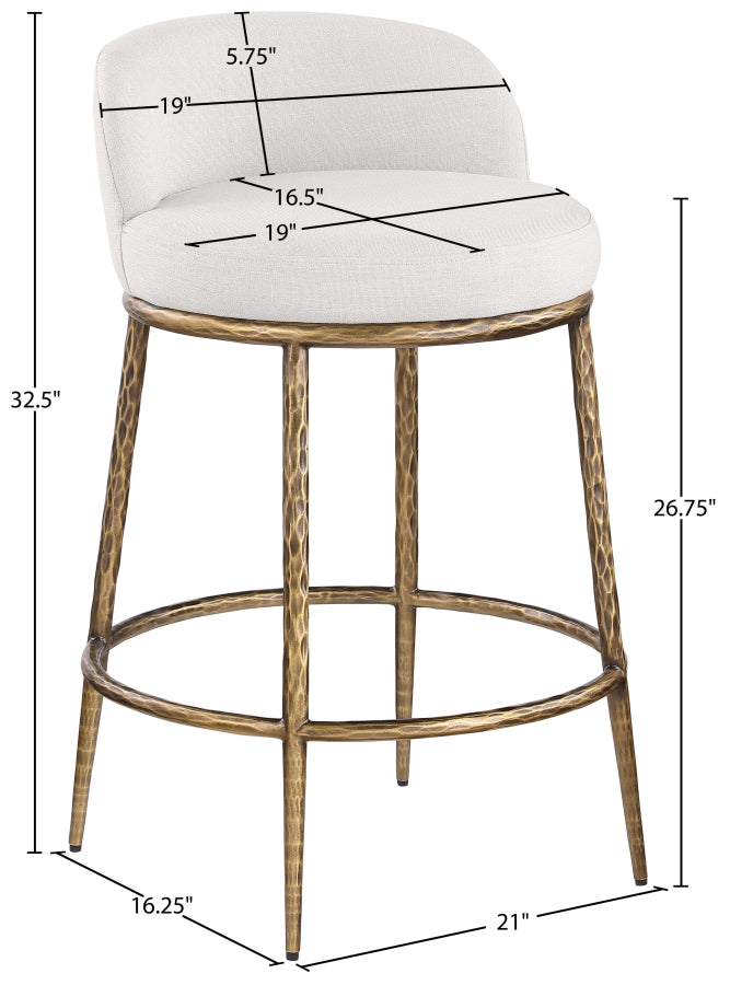 Ferro Linen Textured Performance Fabric Upholstered Counter Stool — 88067-C - Cream - 88067Cream-C Dim