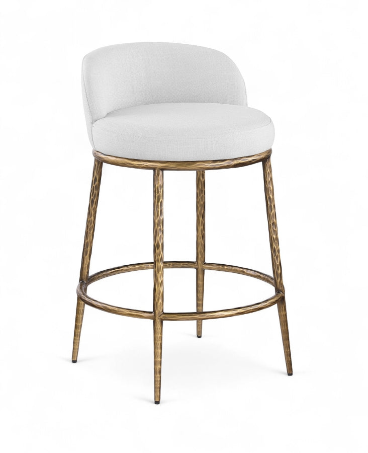 Ferro Linen Textured Performance Fabric Upholstered Counter Stool — 88067-C - White - 88067White-C