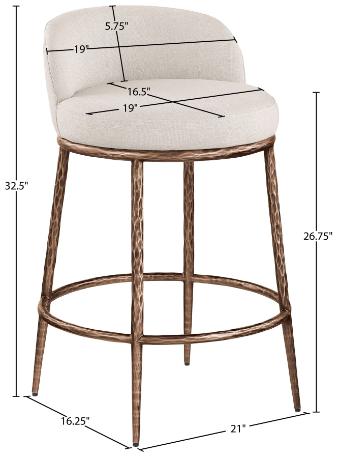 Ferro Linen Textured Performance Fabric Upholstered Counter Stool — 88068-C - Beige - 88068Beige-C Dim