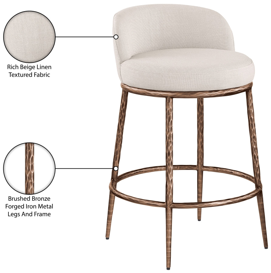 Ferro Linen Textured Performance Fabric Upholstered Counter Stool — 88068-C - Beige - 88068Beige-C Infographic