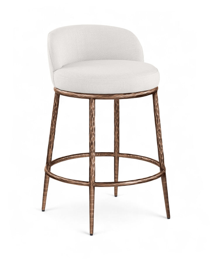 Ferro Linen Textured Performance Fabric Upholstered Counter Stool — 88068-C - Cream - 88068Cream-C