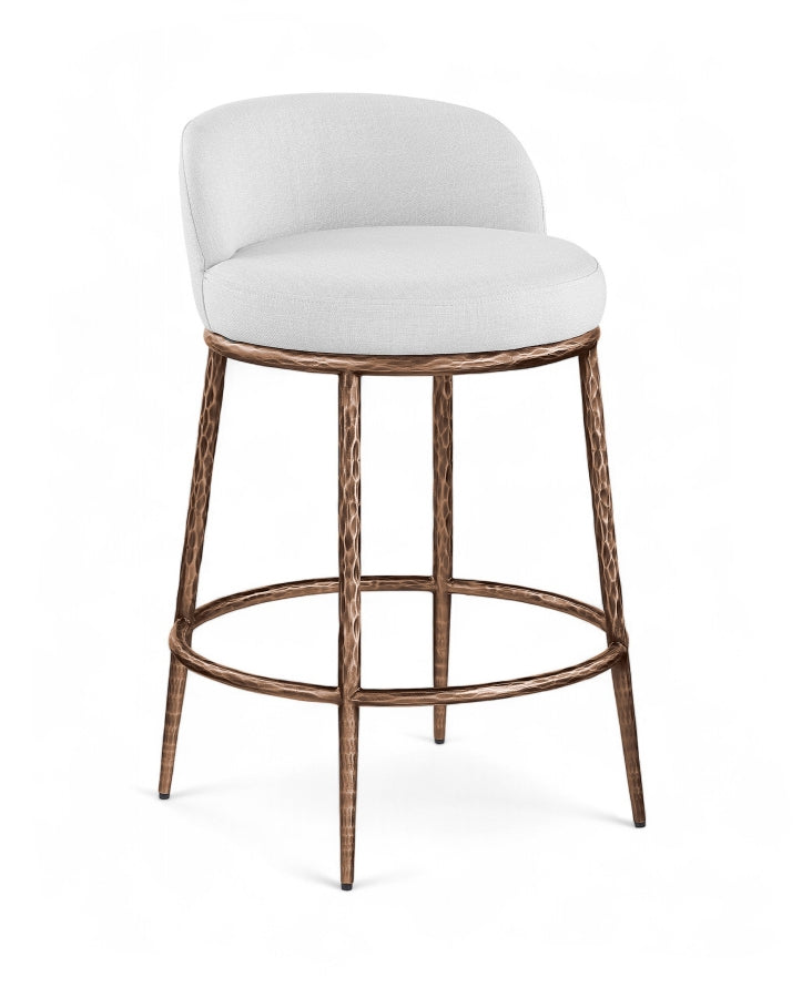 Ferro Linen Textured Performance Fabric Upholstered Counter Stool — 88068-C - White - 88068White-C