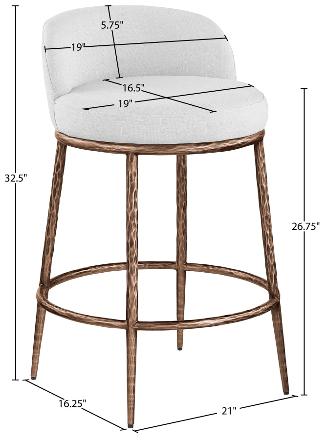 Ferro Linen Textured Performance Fabric Upholstered Counter Stool — 88068-C - White - 88068White-C Dim