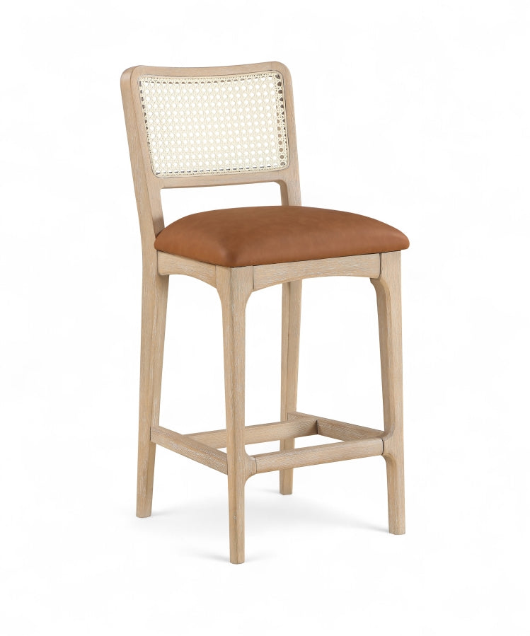 Atrium Cane Back And Vegan Leather Upholstered Seat Counter Stool — 88072-C - Cognac - 88072Cognac-C