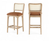 Atrium Cane Back And Vegan Leather Upholstered Seat Counter Stool — 88072-C - Cognac - 88072Cognac-C Double Chair
