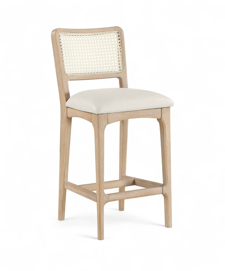 Atrium Cane Back And Vegan Leather Upholstered Seat Counter Stool — 88072-C - Cream - 88072Cream-C