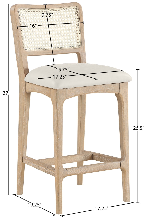 Atrium Cane Back And Vegan Leather Upholstered Seat Counter Stool — 88072-C - Cream - 88072Cream-C Dim