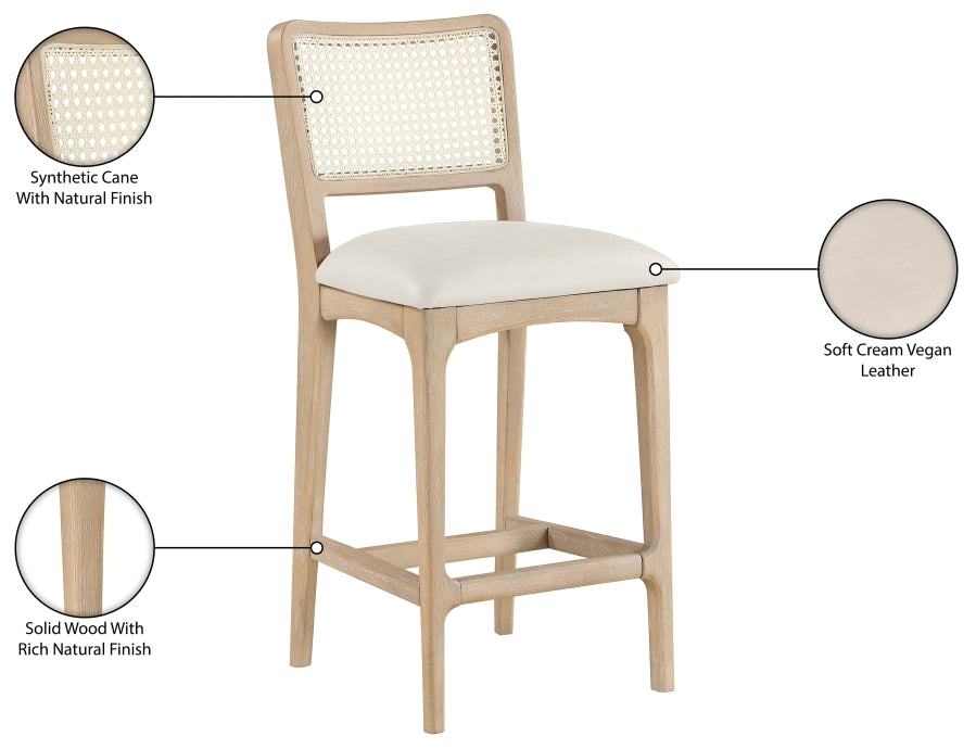 Atrium Cane Back And Vegan Leather Upholstered Seat Counter Stool — 88072-C - Cream - 88072Cream-C Infographic