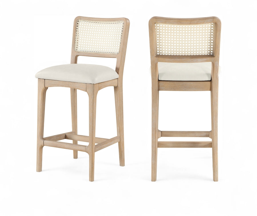 Atrium Cane Back And Vegan Leather Upholstered Seat Counter Stool — 88072-C - Cream - 88072Cream-C Double Chair