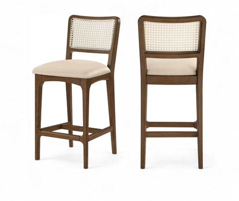 Atrium Cane Back And Vegan Leather Upholstered Seat Counter Stool — 88073-C (Set of 2)