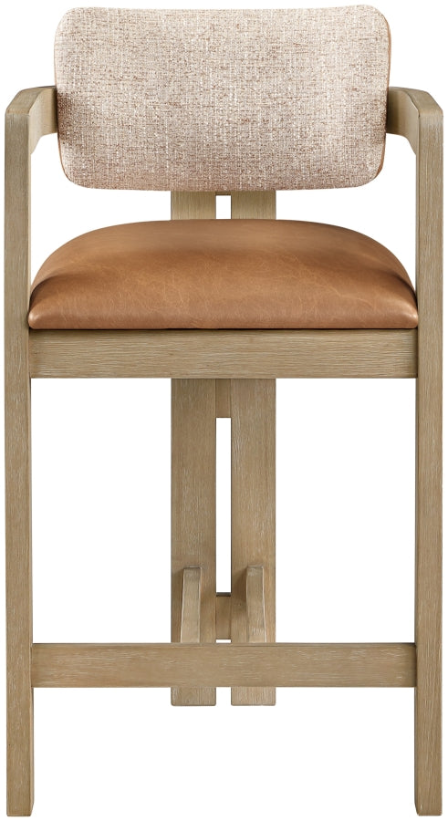 Ravina Vegan Leather and Linen Textured Fabric Upholstered Counter Stool — 88080-C - Cognac - 88080Cognac-C alternate view 2