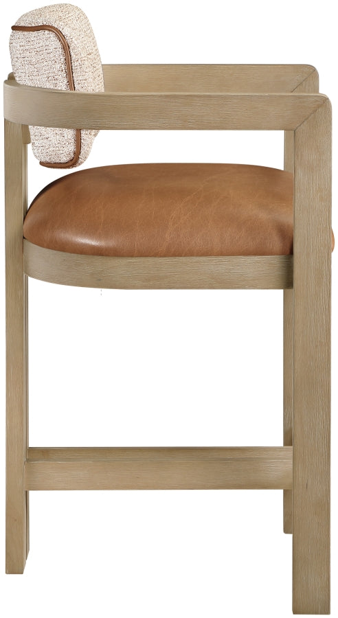 Ravina Vegan Leather and Linen Textured Fabric Upholstered Counter Stool — 88080-C - Cognac - 88080Cognac-C alternate view 3