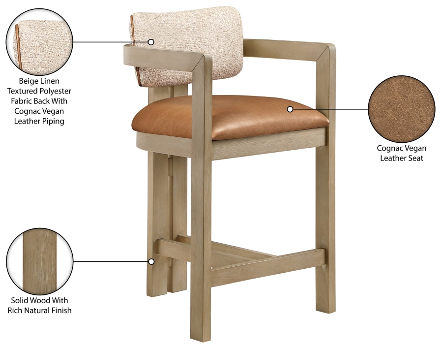 Ravina Vegan Leather and Linen Textured Fabric Upholstered Counter Stool — 88080-C - Cognac - 88080Cognac-C Infographic