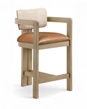 Ravina Vegan Leather and Linen Textured Fabric Upholstered Counter Stool — 88080-C - Cognac - 88080Cognac-C