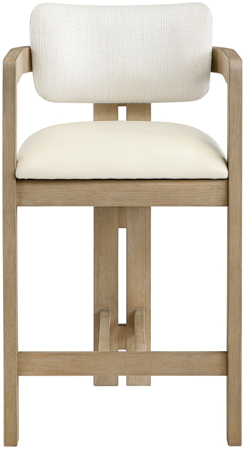 Ravina Vegan Leather and Linen Textured Fabric Upholstered Counter Stool — 88080-C - Cream - 88080Cream-C alternate view 2
