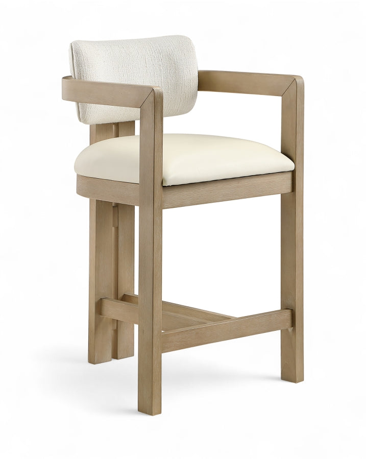 Ravina Vegan Leather and Linen Textured Fabric Upholstered Counter Stool — 88080-C - Cream - 88080Cream-C