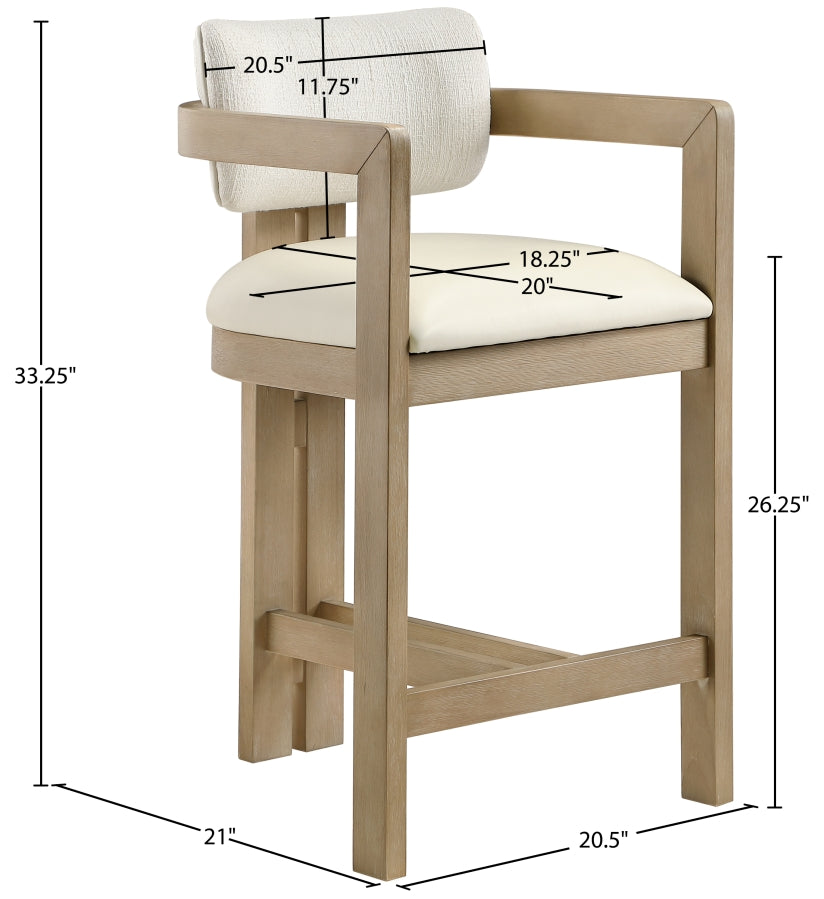 Ravina Vegan Leather and Linen Textured Fabric Upholstered Counter Stool — 88080-C - Cream - 88080Cream-C Dim
