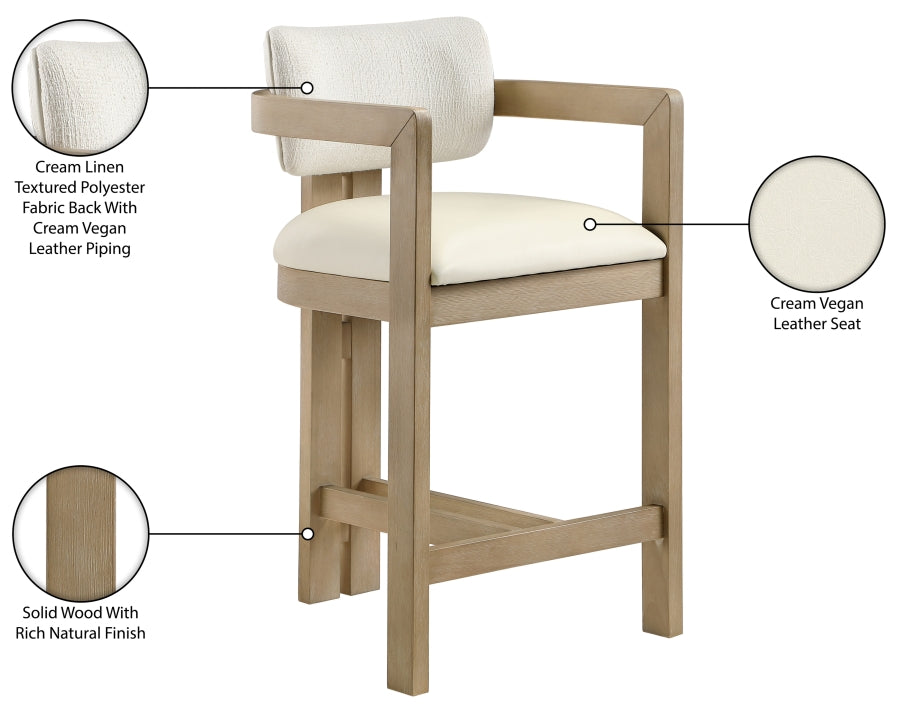 Ravina Vegan Leather and Linen Textured Fabric Upholstered Counter Stool — 88080-C - Cream - 88080Cream-C Infographic