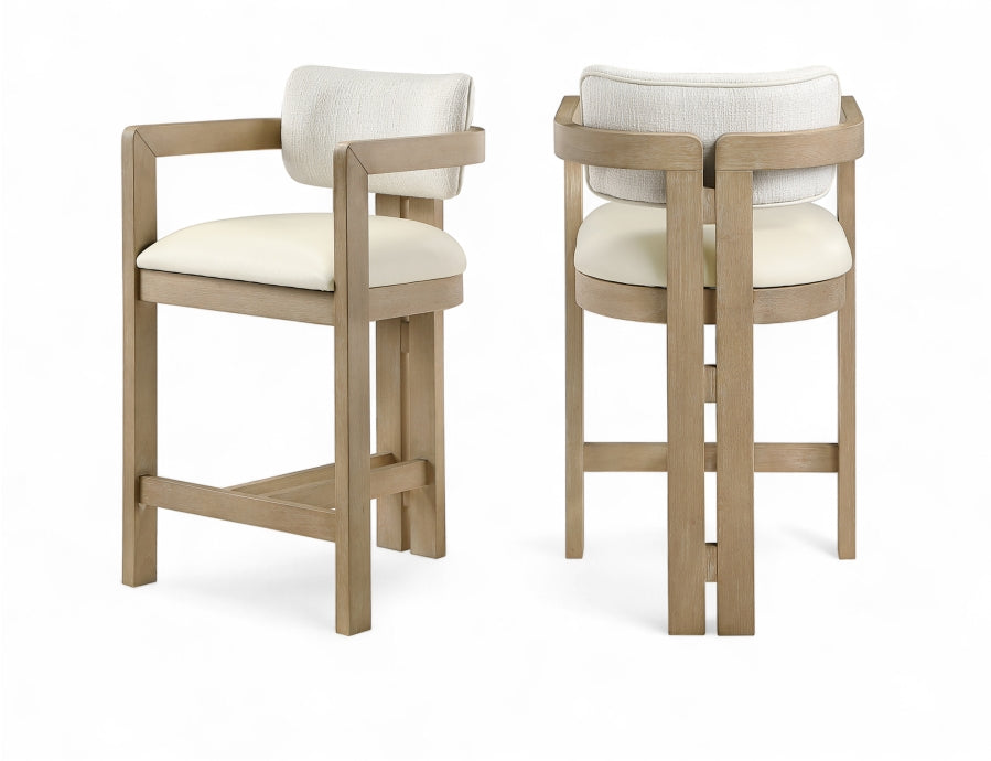 Ravina Vegan Leather and Linen Textured Fabric Upholstered Counter Stool — 88080-C - Cream - 88080Cream-C Double Chair