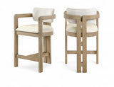 Ravina Vegan Leather and Linen Textured Fabric Upholstered Counter Stool — 88080-C - Cream - 88080Cream-C Double Chair