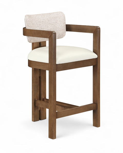 Ravina Vegan Leather and Linen Textured Fabric Upholstered Counter Stool — 88081-C