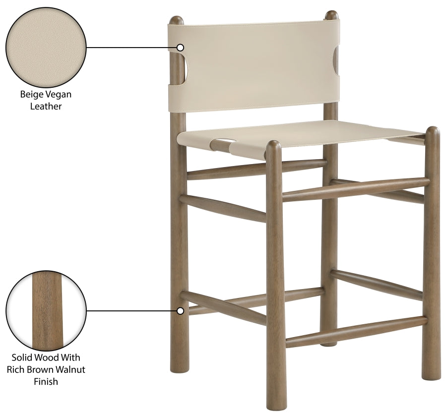 Santos Vegan Leather Upholstered Counter Stool — 77097-C - Beige - 77097Beige-C Infographic